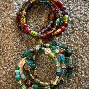 Vintage Glass Beaded Boho Infinity Bracelets Set of 2